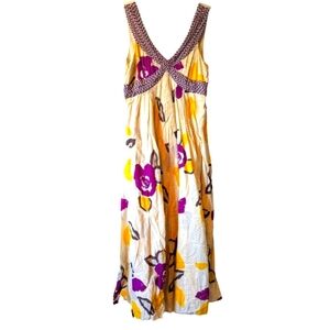 Anthropolgie Moulinette Soeurs Yellow Purple Ruched Empire Waist Maxi Dress 12